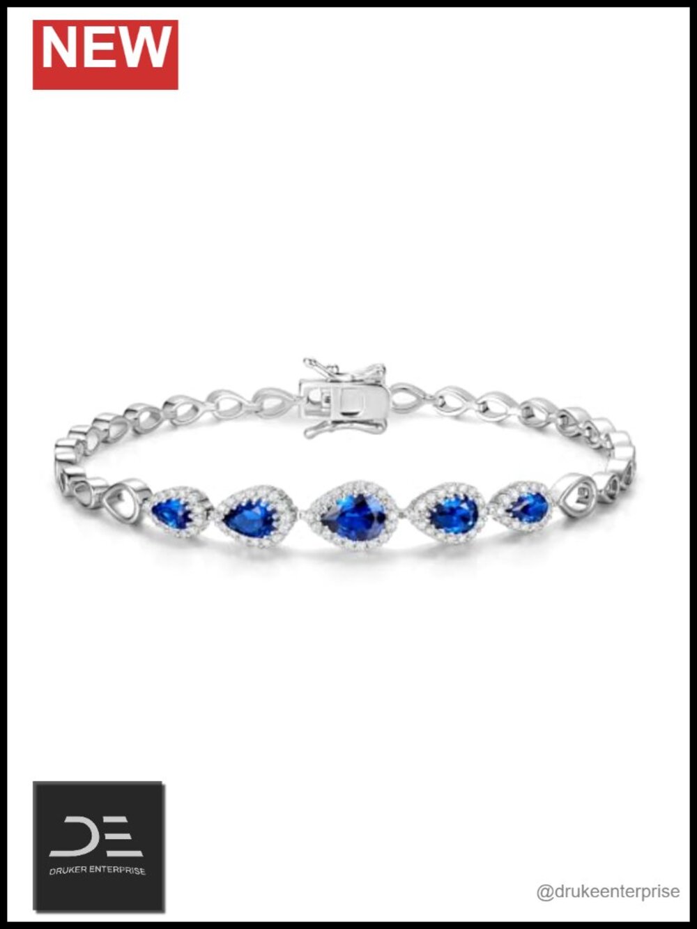 Sapphire CZ Teardrop Tennis Bracelet Sterling Silver 7.2" Fine Jewelry